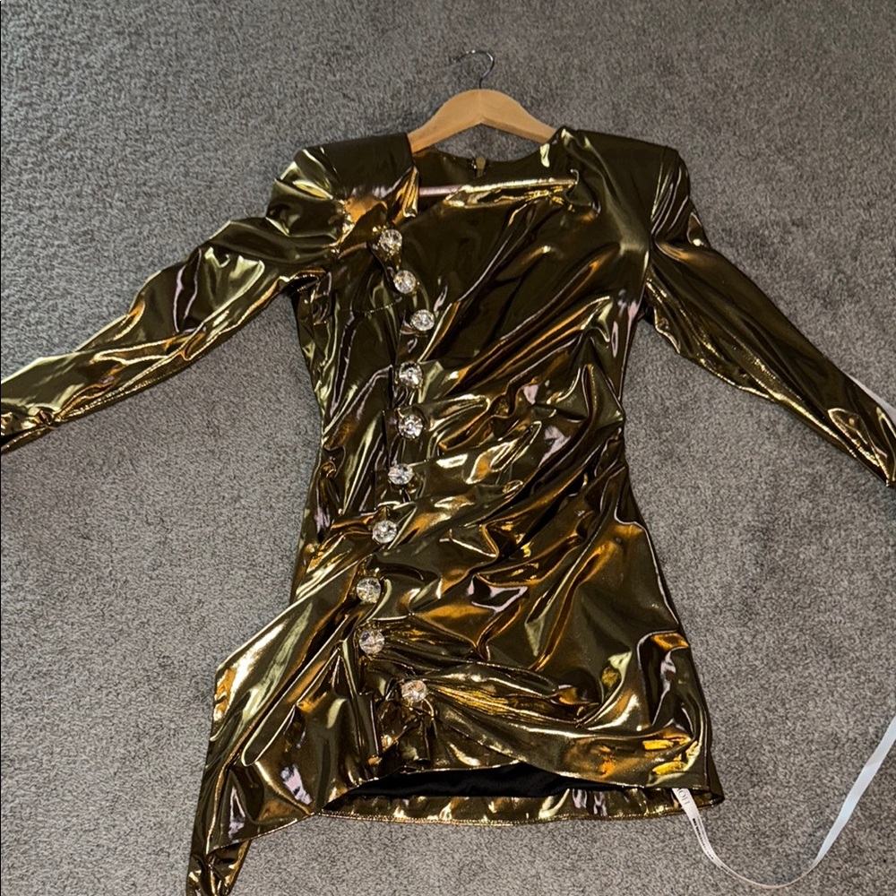 House of CB- Shiny Gold Long Sleeve Dress